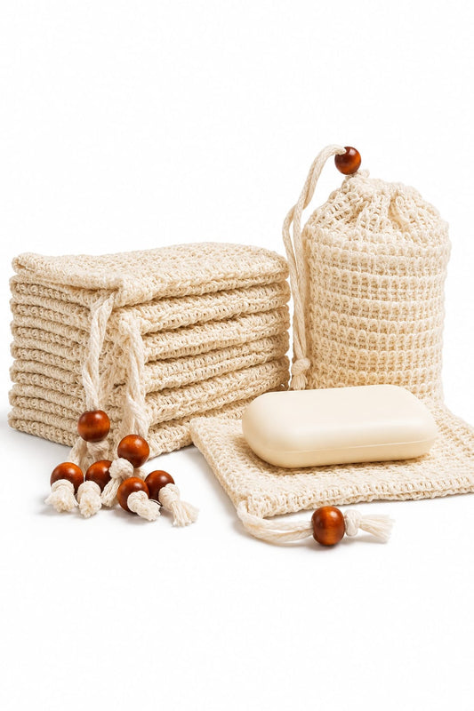 Zadok Naturals Exfoliating Sisal Soap Saver Pouch – Natural Agave Fiber Soap Bag with Drawstring & Wooden Bead, Eco-Friendly Bath Mesh for Rich Lather and Extending Soap Life