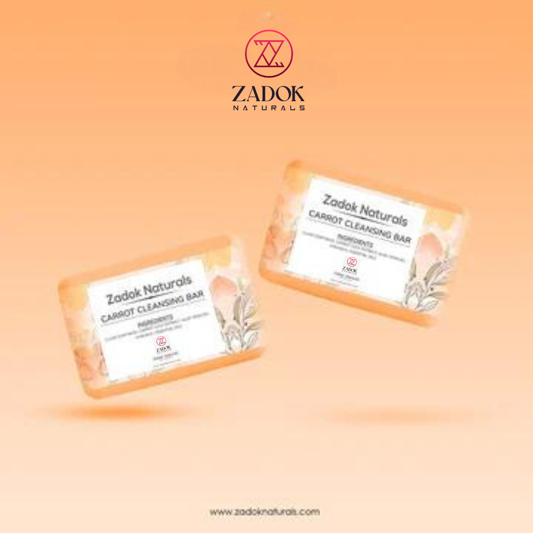 Zadoknaturals Carrot Cleansing Bar in a bar mockup, featuring rich orange tones and a natural, nourishing, handcrafted design.